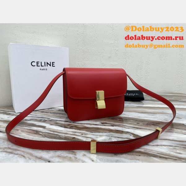 Celine Replicas Teen Classic Box Red Bag