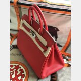 Hermes Birkin Epsom leather Handbags Red Silver