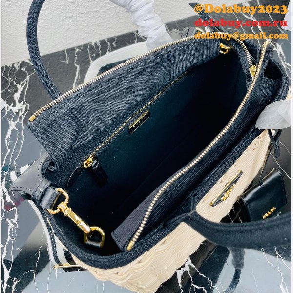 Top Quality Best prada Wicker and canvas tote bag