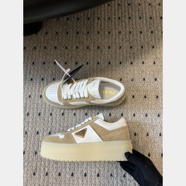 Prada Downtown Bold Nappa Leather And Suede Sneakers