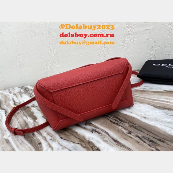 Celine cheap nano belt red bag in grained calfskin