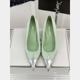 7 Star Prada Satin And Metallic Leather Pumps