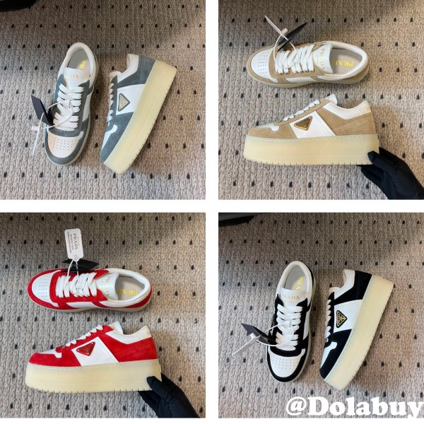 Prada Downtown Bold Nappa Leather And Suede Sneakers