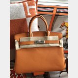 Hermes Birkin Epsom leather Handbags Orange Silver